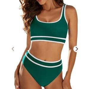 Soucrat Two Piece Bikini Swimsuit Women’s US Size L Green Padded High Waist NWT